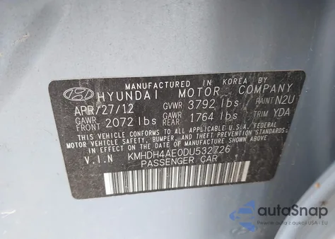 2013 Hyundai Elantra Gls from USA, damaged, VIN KMHDH4AE0DU532726